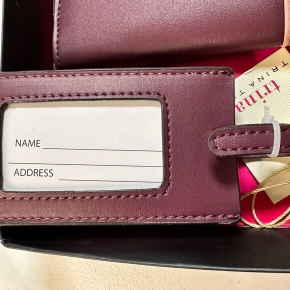 NIB Trina Turk Vegan Leather Box Set Passport Holder & Luggage Set Maroon/Pink - Picture 3 of 6